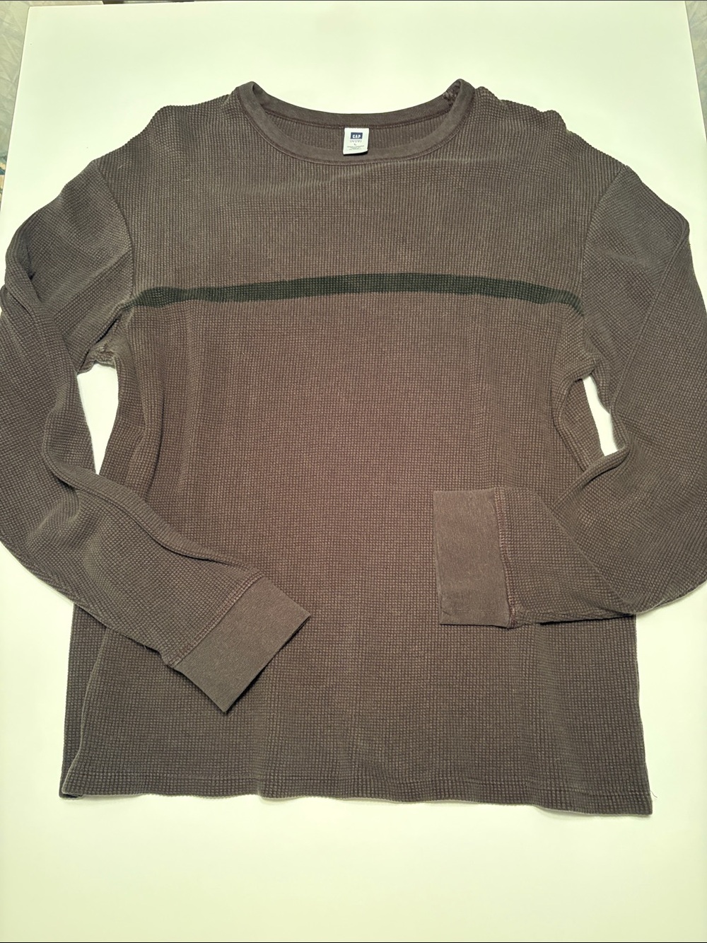 Waffle Knit Crewneck Sweater with Contrast Stripe - Grey